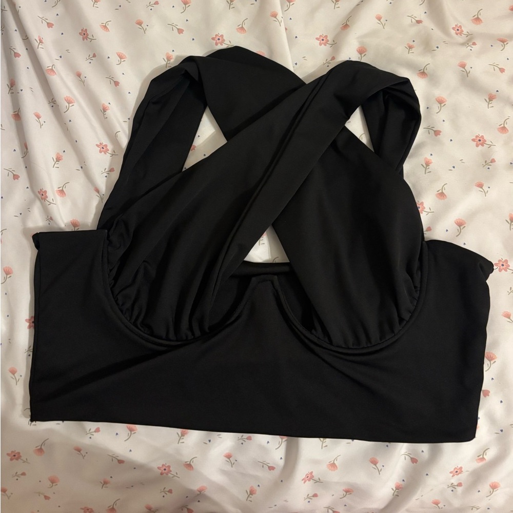 Amazon Black Women's Cross-Back Crop Top